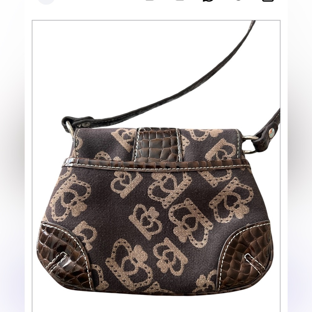 Kathy Van Zeeland small canvas brown & tan crossbody purse with a crown design - Picture 2 of 8